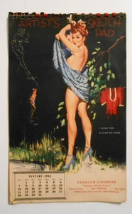 Almohadilla de bocetos de artista 1951 Pinup arte calendario Elliott completo East Alton IL - Imagen 1 de 8