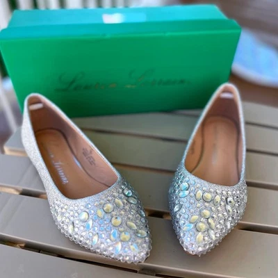 Lauren Lorraine Kelsey Plata Estrás Adornado Punta Plana Talla 8 Foto 1 de 4