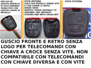 COVER GUSCIO CHIAVE SENZA LOGO PER TELECOMANDO PEUGEOT RANCH SENZA VITE - Picture 1 of 1