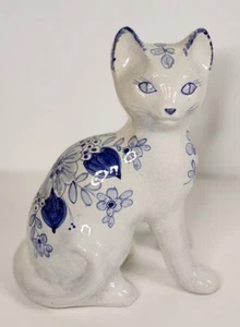 RARE 1960's MCM BELLINI Italian 388 Pottery Cat Sculpture Figurine, BLU/WHT-3 - Picture 1 of 8