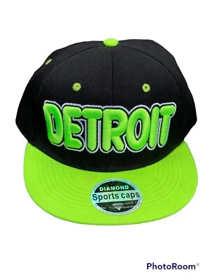 Gorra de béisbol para hombre verde neón de los Tigres de Detroit diamante deportes deletreado ajustable Foto 1 de 4