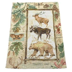 Mountain Lodge Bear Moose Elk Wildlife Imagery Tapestry Wall Hanging - Picture 1 of 1
