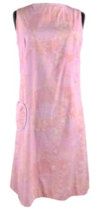 Vintage hand silkscreened pink and white shift dress 1960’s hand silkscreened - Picture 1 of 8