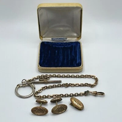 Pulsera de palanca de ley vintage con gemelos de latón y pasador de solapa y estuche RARA Foto 1 de 4