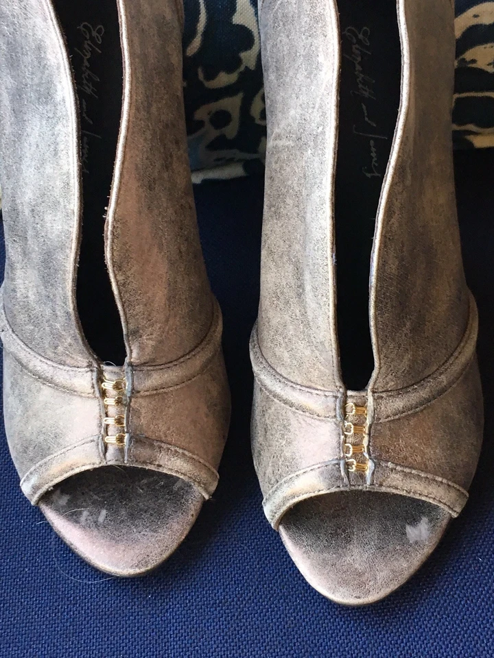 Elizabeth and James high heel booties in a silver taupe leather with top design - Image 1 of 4