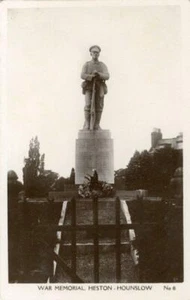 REAL PHOTOGRAPHIC POSTCARD OF THE WAR MEMORIAL, HESTON, HOUNSLOW, MIDDLESEX - Picture 1 of 2