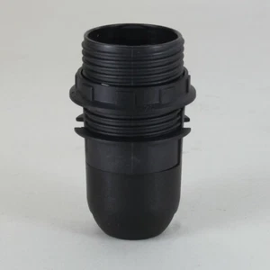 E-12 BLACK PLASTIC THREADED SKIRT LAMP SOCKET WITH SHADE RING SOE12G - Picture 1 of 6