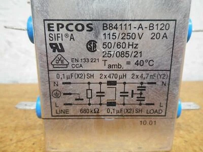 EPCOS B84111-A-B120 Line Filter 115/250V 20A 50/60Hz Used With Warranty - Image 1 of 4