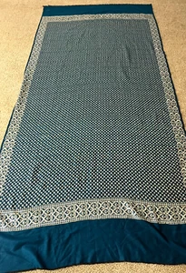 Kashmiri Jamavar Shawl Turquoise Gold Wool 46” X 96” India fringed - Picture 1 of 7