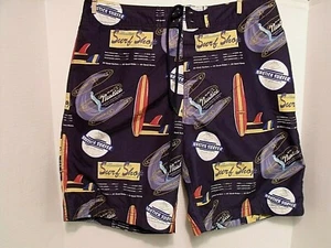 Nautica Swim Trunks Board Shorts Surf Board Print Mesh Lined Shorts SZ 32W VGC - Picture 1 of 4