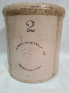 2 GALLON CROCK LOWELL POTTERY TONICA ILLINOIS Scarce STONEWARE BLUE OAK LEAF - Picture 1 of 9