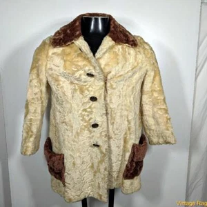 Vintage PERSIAN LAMB Heavy Fur Jacket COAT Womens Size XS Yellow/Brown - Picture 1 of 6