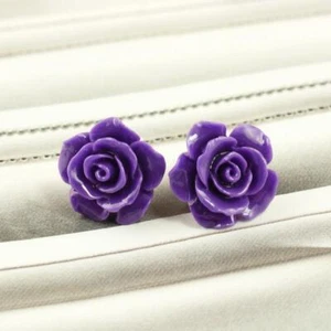Elegant Design Rose Purple Color Stud Earrings #2 - Picture 1 of 2