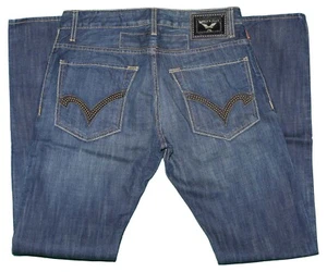 New Mens Robins Jeans R55815 Studded Blue Straight Leg Dark Wash Designer Pants - Picture 1 of 2