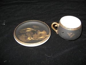 VINTAGE JAPANESE EGG SHELL PORCELAIN TEA CUP @ SAUCER. WITH/24K GOLD GEISHA MARK - Picture 1 of 6