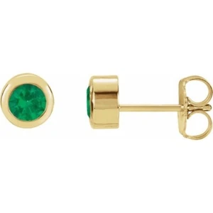 Bezel Set Gemstone Earring Studs 14K Yellow Rose White Gold All Stones Quality - Picture 1 of 12