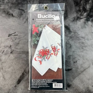 Bucilla Stamped Embroidery Christmas Garland Napkins Set of 4 NIP 83968 - Picture 1 of 4
