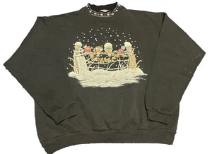 Jerzees Vintage Weihnachten Sweatshirt Winter SCHNEE Vögel Gr. L Oma USA B1 - Bild 1 von 4