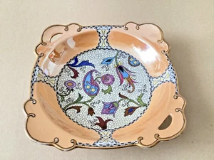 Piatto vintage Noritake Lustre Ware piedi blu e arancione con disegno floreale. - Foto 1 di 13