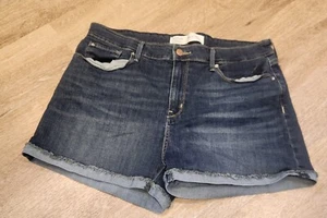 Pantaloncini corti Levi Strauss firmati vita alta con polsini denim scuro donna taglia 16 - Foto 1 di 3