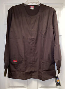 NWT Dickies Medical Scrub Snap Front Long Sleeve Jacket Chocolate Brown Sz S