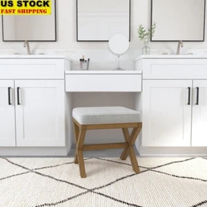 Backless Wood Vanity Stool X Support Legs Upholstered Extra Seating Living Room - Picture 1 of 16