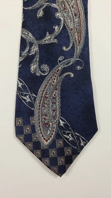 Corbata de seda Barrington azul con patrón multicolor para hombre Foto 1 de 4