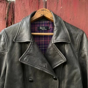 Chaqueta de cuero rara vintage años 70 80 Stewart doble botonadura medio cinturón RIRI - Imagen 1 de 8
