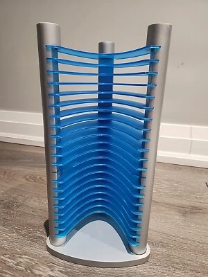 Soporte organizador torre 20 CD madera plata azul futurista moderno retro 14" Foto 1 de 4