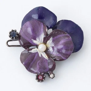 Vintage Gerard Yosca Purple Pansy Flower Hair Barrette Hand Painted Pin Clip - Picture 1 of 4