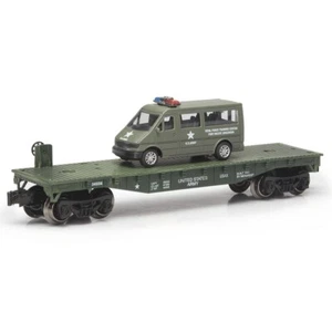 O Gauge Flat Car - U.S. ARMY FLAT CAR w/DIE CAST VAN - New Item - Free Shipping - Picture 1 of 4