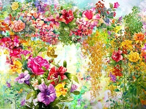 Panel de cerámica de mosaico de flores de acuarela jardín salpicadero azulejos arte mural - Imagen 1 de 2