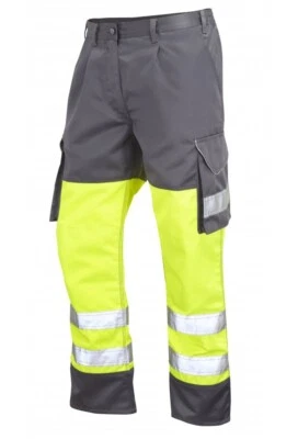 Leo Workwear Bideford CN030 Hi Vis Work Trousers Yellow/Grey