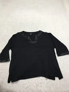 Rafaella T-Shirt Plus Size 2X Black 3/4 Sleeve Studded On Neckline V Neck - Picture 1 of 8
