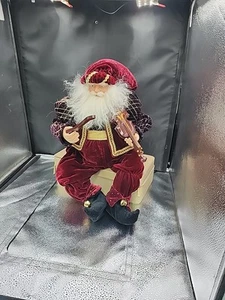 Vintage 2000 Kirkland Velvet 12" Santa w/ Fiddle Shelf Sitter Christmas Decor - Bild 1 von 9