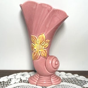 Jarrón de cerámica rosa remolino floral MCM mediados de siglo 1950(c) hibisco arte decoración boho - Imagen 1 de 7