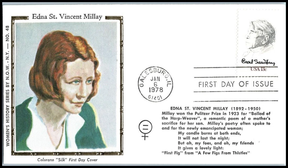 1978 Carl Sandburg poet historian Sc 1731 FDC 13c Colorano Silk, Galesburg IL - Image 1 of 1