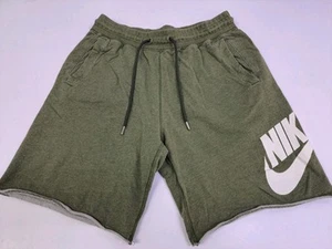 Nike Mens Green Non Hemned Cotton Shorts Pockets Size M #7210 - Picture 1 of 9