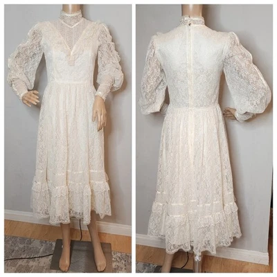 Vestido Gunne Sax De Colección Marfil Encaje XS Victoriano Eduardiano Años 70 80 Pradera Cabaña  Foto 1 de 4