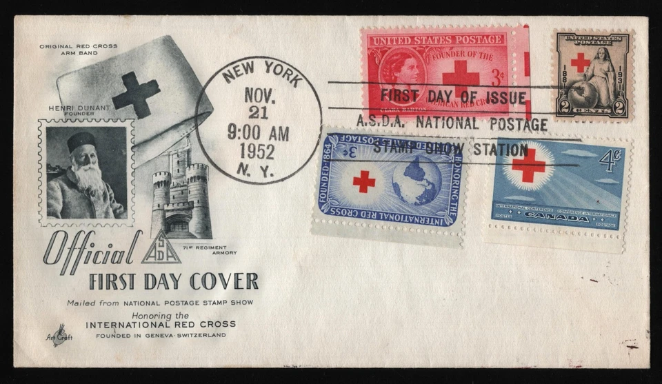 #1016 3c Int'l Red Cross-Combo, Art Craft-Show Cancel **ANY 5=FREE SHIPPING** - Image 1 of 1