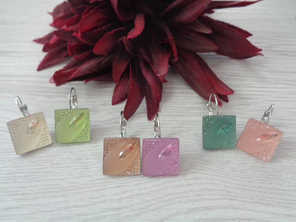 Ohrbrisuren silber  "16x16mm Cabochon"  6 Varianten auswählbar - Bild 1 von 1