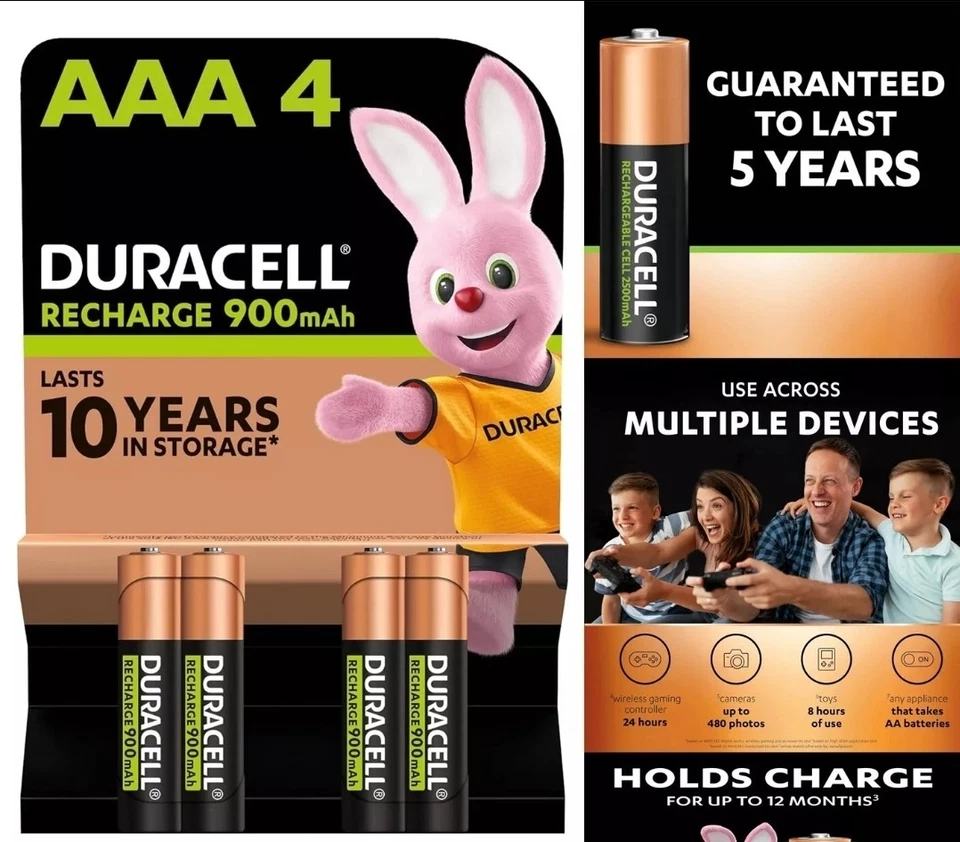 Duracell AAA 900 mAh Rechargeable Batteries Ultra High Power Duralock PACK OF 4  - Image 1 of 1