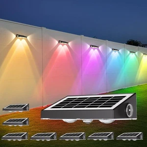 Solar Lights Outdoor, 3-Side 10 RGBCW Lighting Modes LED Fence Lights Solar P... - Picture 1 of 7