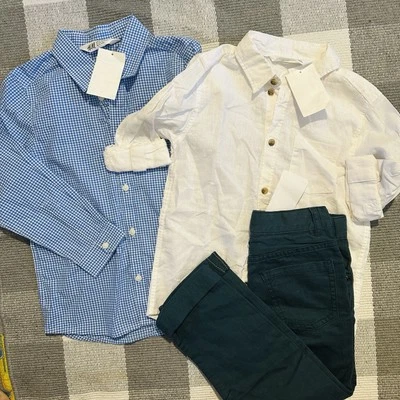NEW 3 piece H&M white & blue long sleeve dress shirts and pants boys, size 5-6 - Image 1 of 4