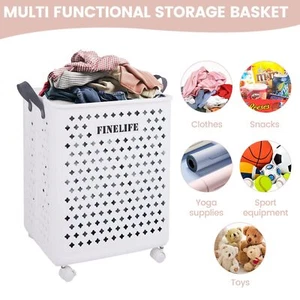 63L Foldable Laundry Hamper Rolling Laundry Basket Cart with Wheels Collapsible - Picture 1 of 7