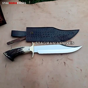 Handgeschmiedetes J2 Stahl Jagd Big Bowie Messer Vintage Krone Hirschgeweih Griff - Bild 1 von 1