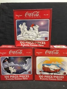 3 Puzzle Lot Coca-Cola Jigsaw Puzzles 100 Pieces Coca-Cola Polar Bear 9" x 12" - Picture 1 of 1