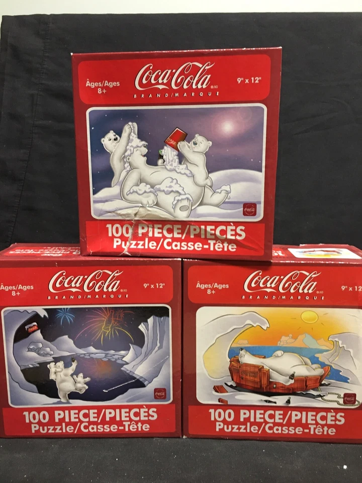 3 Puzzle Lot Coca-Cola Jigsaw Puzzles 100 Pieces Coca-Cola Polar Bear 9" x 12" - Image 1 of 1