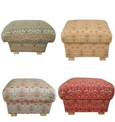 Storage Footstool William Morris Strawberry Thief Fabric Pouffe Ochre Red Green - Image 1 of 4
