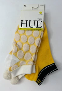 2PK HUE Women's One Size No Show Socks Breathable Yellow w/Polka Dots Pom Pom - Picture 1 of 5